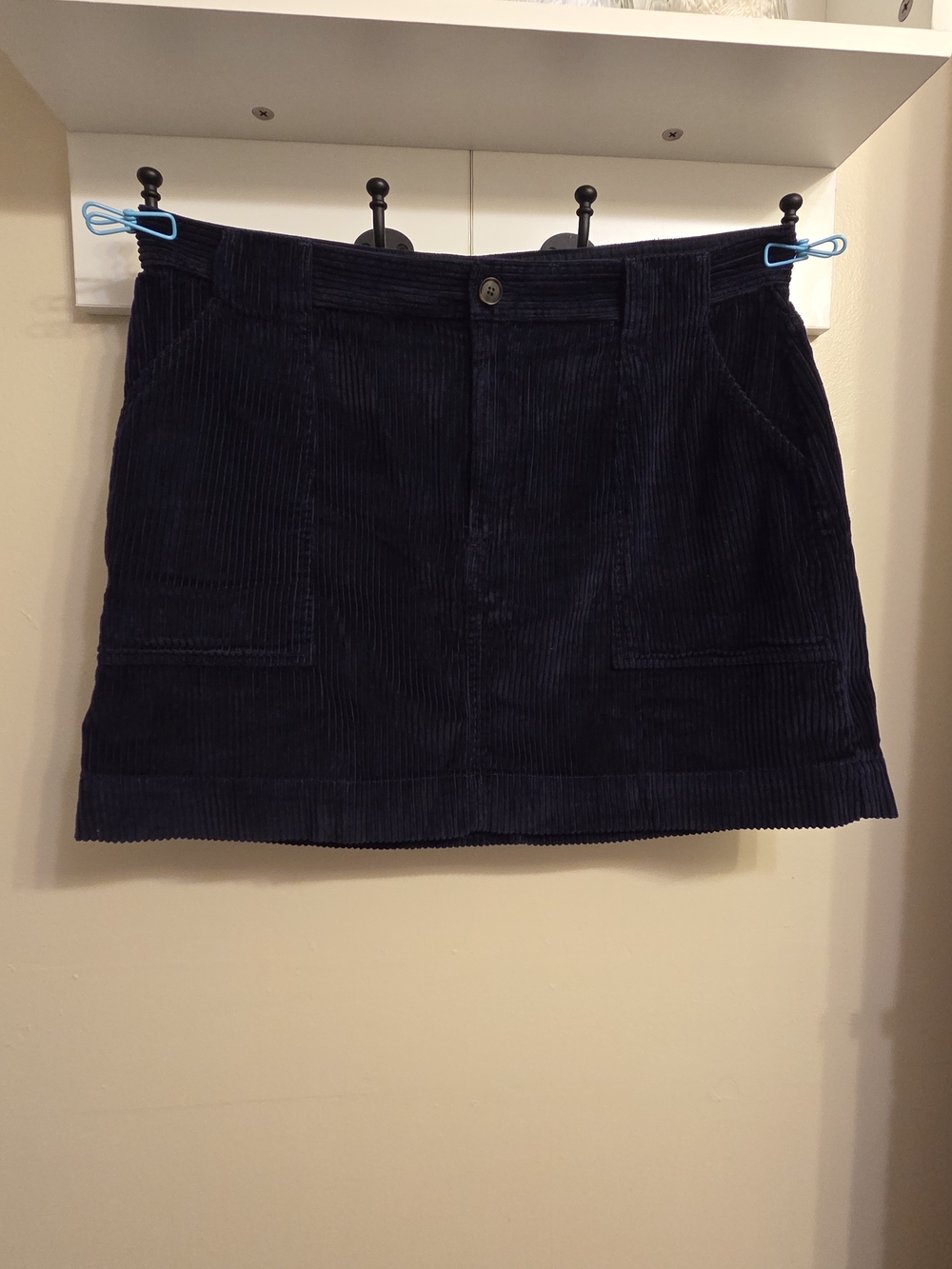 GAP Navy Blue Corduroy Mini Skirt 16P Retro Preppy Dark Academia Patch Pockets